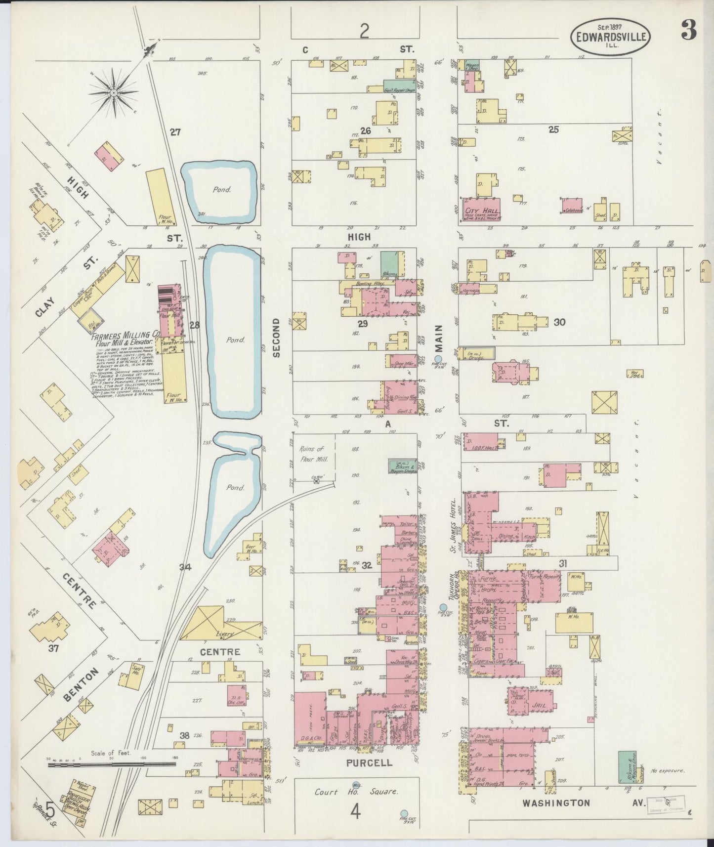 Sanborn Fire Insurance Map from Edwardsville, Madison County, Illinois (1897), Sheet #0003 - Complete Map Set gallery image, historic Sanborn map, vintage wall art, Illinois Illinois