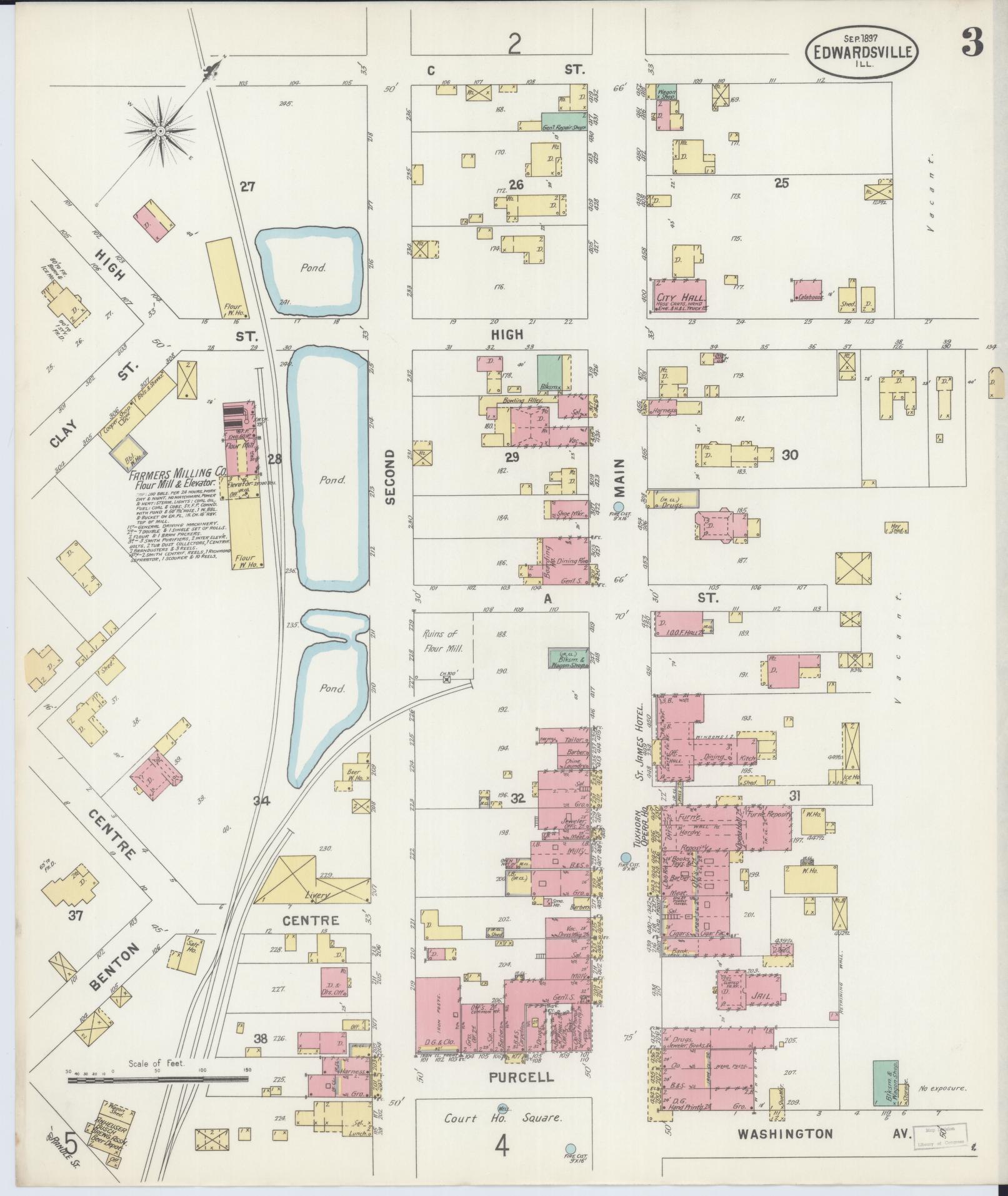Sanborn Fire Insurance Map from Edwardsville, Madison County, Illinois (1897), Sheet #0003 - Complete Map Set gallery image, historic Sanborn map, vintage wall art, Illinois Illinois