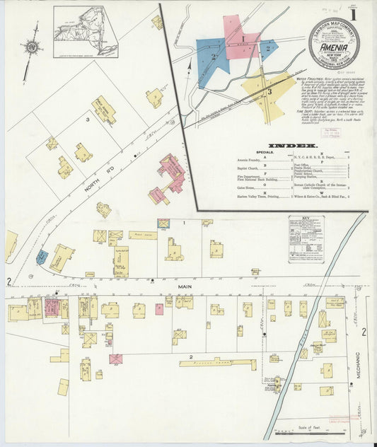 Sanborn Fire Insurance Map from Amenia, Dutchess County, New York (1913), Sheet #0001 - Historic Sanborn Fire Insurance Map Print, vintage old map wall art, antique decor, genealogy gift, New York New York map