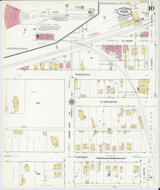 Sanborn Fire Insurance Map from Paris, Edgar County, Illinois (1916), Sheet #0010 - Historic Sanborn Fire Insurance Map Print, vintage old map wall art, antique decor, genealogy gift, Illinois Illinois map