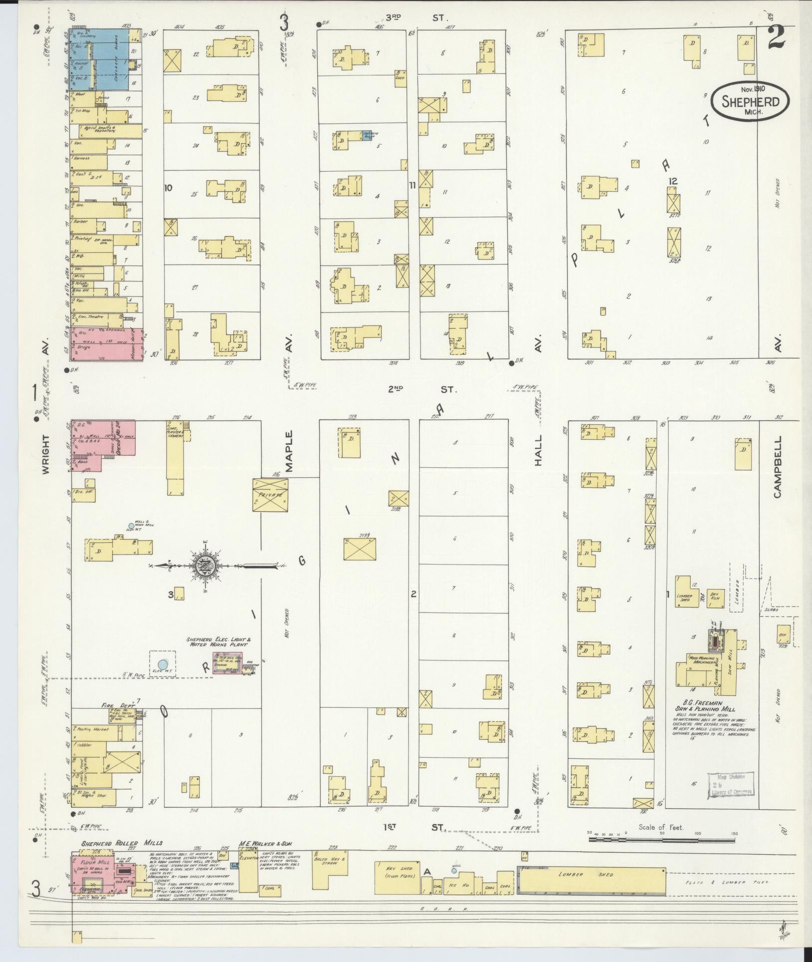 Sanborn Fire Insurance Map from Shepherd, Isabella County, Michigan (1910), Sheet #0002 - Historic Sanborn Fire Insurance Map Print, vintage old map wall art, antique decor, genealogy gift, Michigan Michigan map