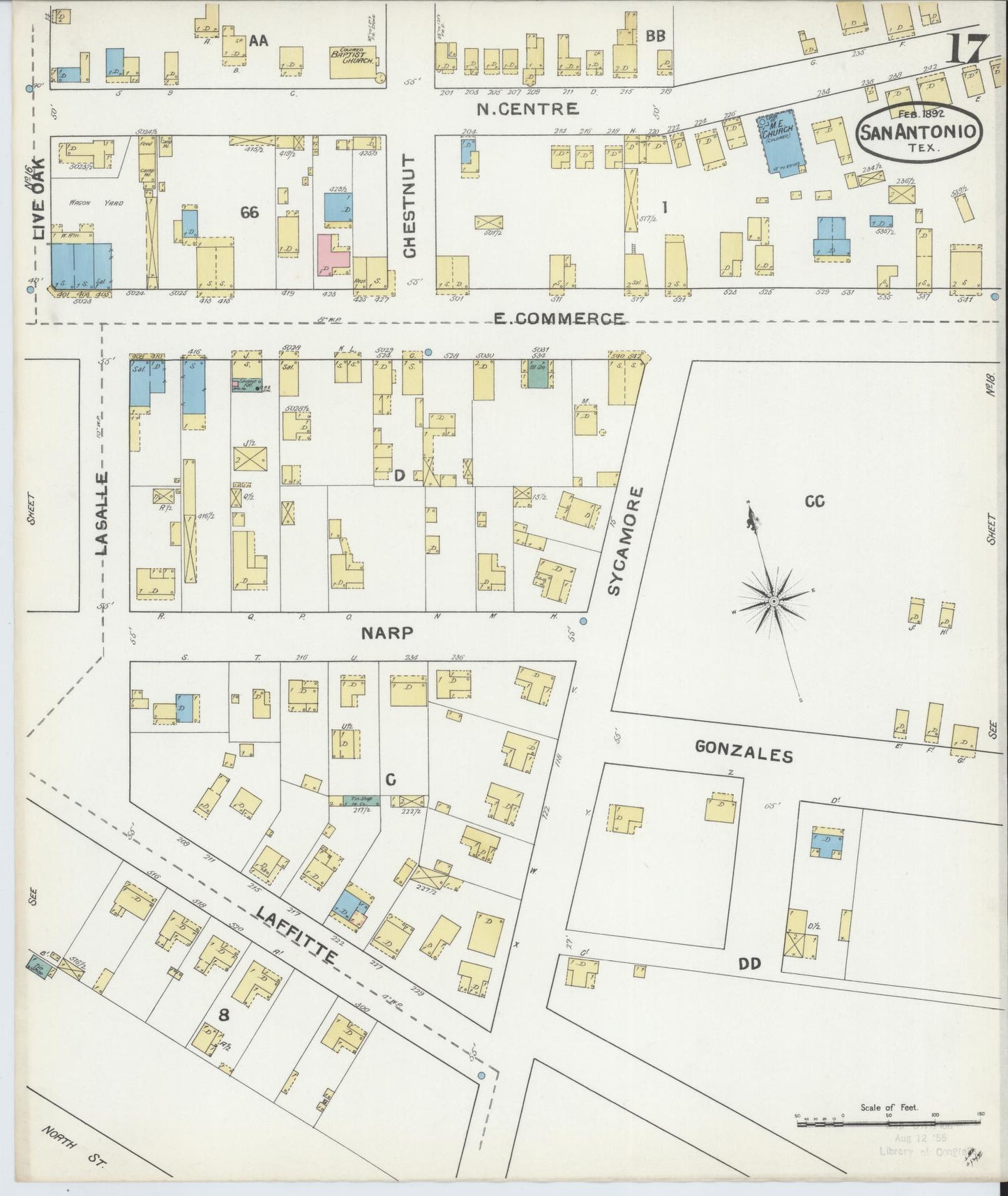 Sanborn Fire Insurance Map from San Antonio, Bexar County, Texas. (1892), Sheet 17 – Historic Sanborn Fire Insurance Map Print