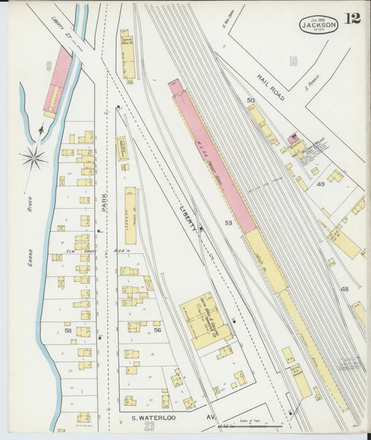 Sanborn Fire Insurance Map from Jackson, Jackson County, Michigan (1893), Sheet #0012 - Historic Sanborn Fire Insurance Map Print, vintage old map wall art, antique decor, genealogy gift, Michigan Michigan map