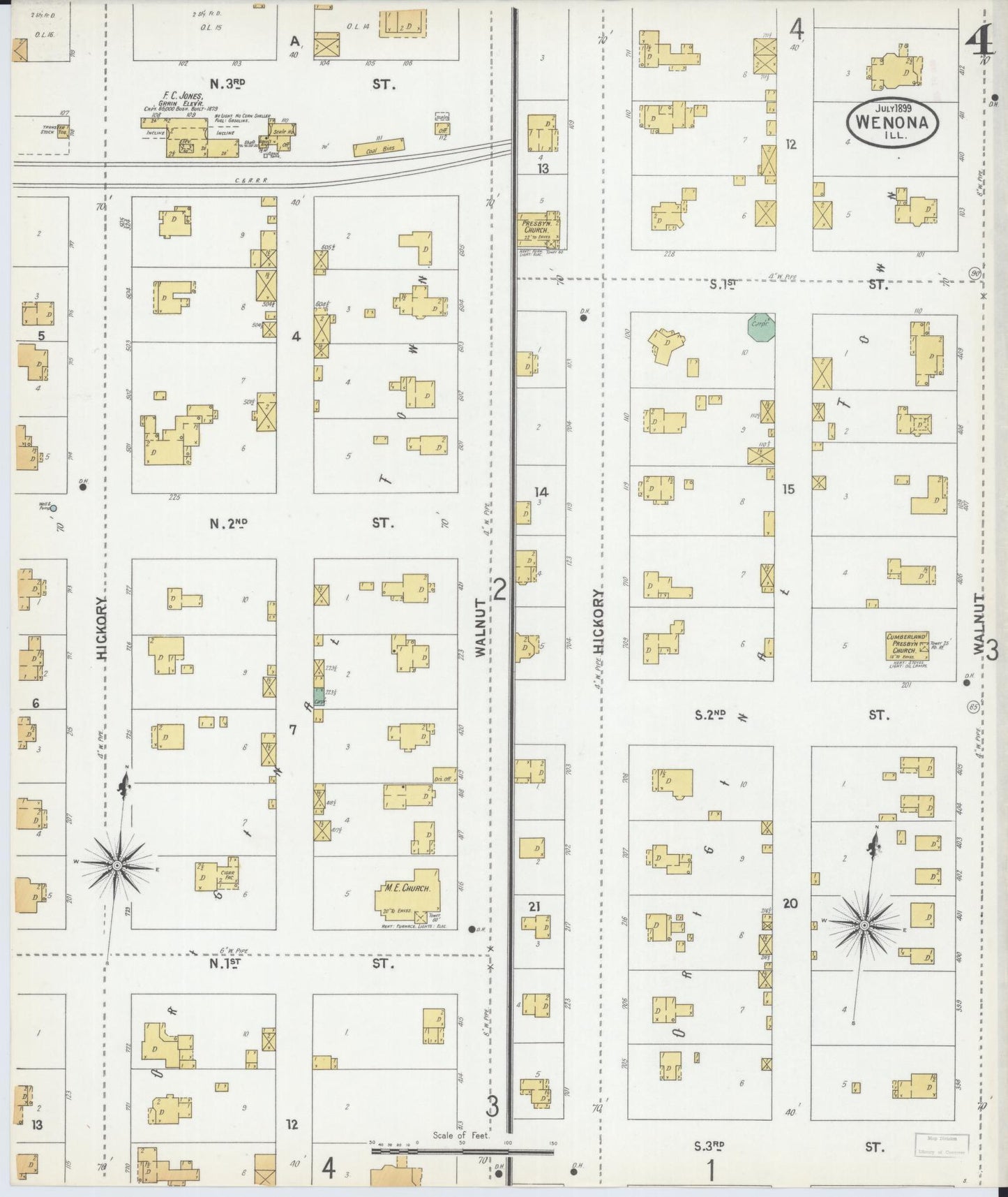 Sanborn Fire Insurance Map from Wenona, Marshall County, Illinois (1899), Sheet #0004 - Historic Sanborn Fire Insurance Map Print, vintage old map wall art, antique decor, genealogy gift, Illinois Illinois map