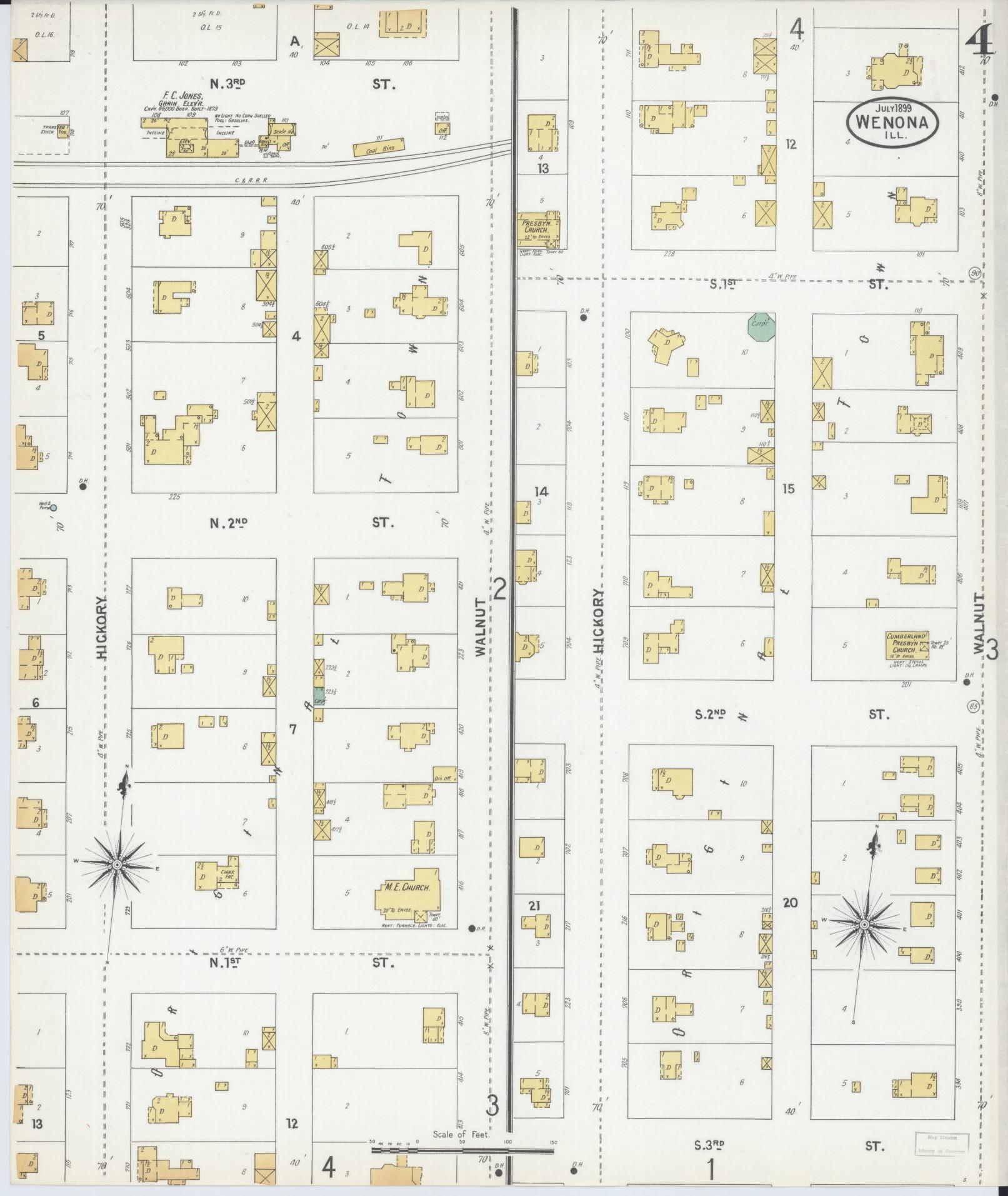 Sanborn Fire Insurance Map from Wenona, Marshall County, Illinois (1899), Sheet #0004 - Historic Sanborn Fire Insurance Map Print, vintage old map wall art, antique decor, genealogy gift, Illinois Illinois map