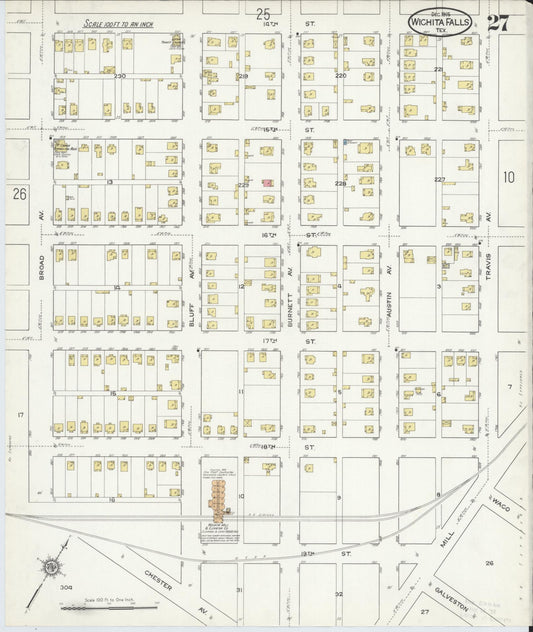 Sanborn Fire Insurance Map from Wichita Falls, Wichita County, Texas (1915), Sheet #0027 - Historic Sanborn Fire Insurance Map Print, vintage old map wall art, antique decor, genealogy gift, Texas Texas map
