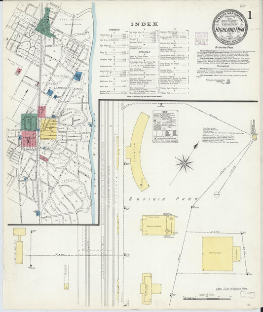 Sanborn Fire Insurance Map from Highland Park, Lake County, Illinois (1907), Sheet #0001 - Complete Map Set gallery image, historic Sanborn map, vintage wall art, Illinois Illinois