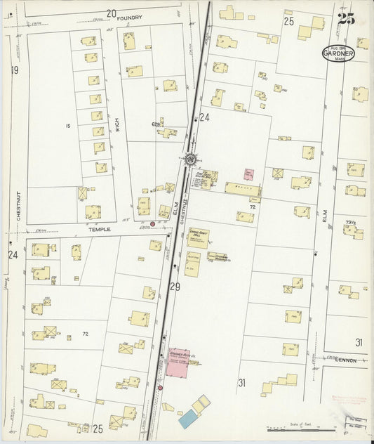 Sanborn Fire Insurance Map from Gardner, Worcester County, Massachusetts (1914), Sheet #0025 - Historic Sanborn Fire Insurance Map Print, vintage old map wall art, antique decor, genealogy gift, Massachusetts Massachusetts map