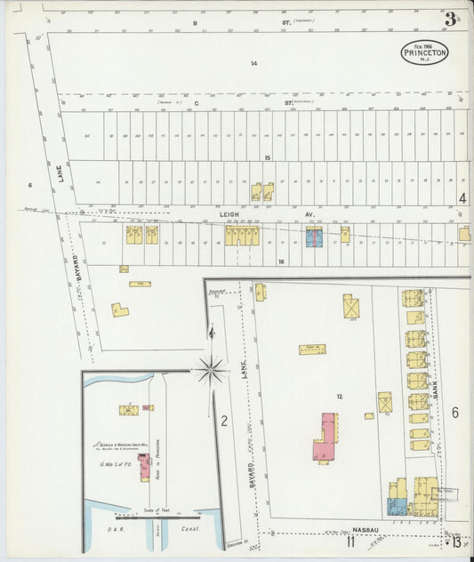 Sanborn Fire Insurance Map from Princeton, Mercer County, New Jersey (1906), Sheet #0003 - Historic Sanborn Fire Insurance Map Print, vintage old map wall art, antique decor, genealogy gift, New Jersey New Jersey map