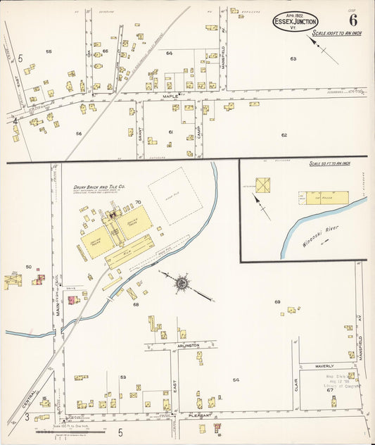 Sanborn Fire Insurance Map from Essex Junction, Chittenden County, Vermont (1922), Sheet #0006 - Historic Sanborn Fire Insurance Map Print, vintage old map wall art, antique decor, genealogy gift, Vermont Vermont map