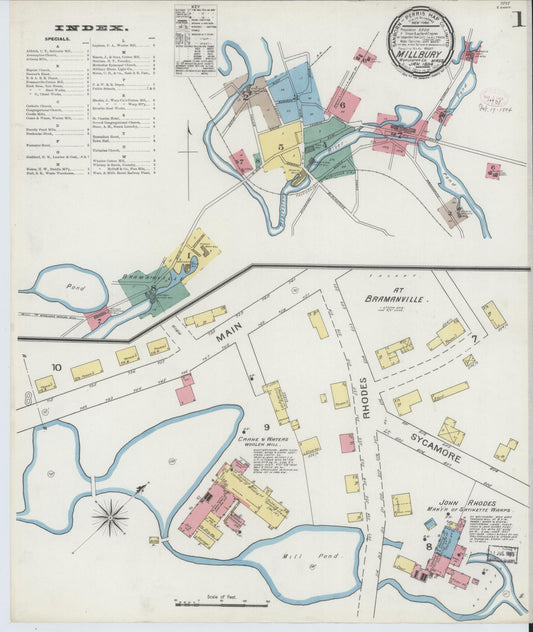 Sanborn Fire Insurance Map from Millbury, Worcester County, Massachusetts (1894), Sheet #0001 - Complete Map Set gallery image, historic Sanborn map, vintage wall art, Massachusetts Massachusetts