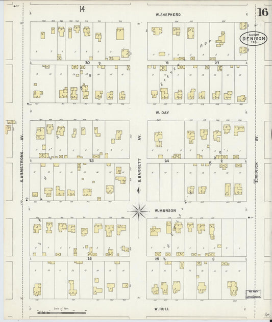 Sanborn Fire Insurance Map from Denison, Grayson County, Texas (1897), Sheet #0016 - Historic Sanborn Fire Insurance Map Print, vintage old map wall art, antique decor, genealogy gift, Texas Texas map