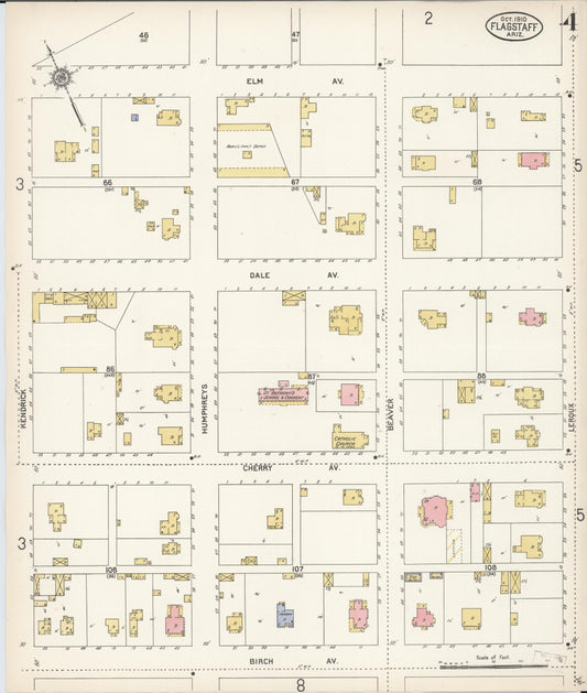 Sanborn Fire Insurance Map from Flagstaff, Coconino County, Arizona (1910), Sheet #0004 - Historic Sanborn Fire Insurance Map Print, vintage old map wall art, antique decor, genealogy gift, Arizona Arizona map