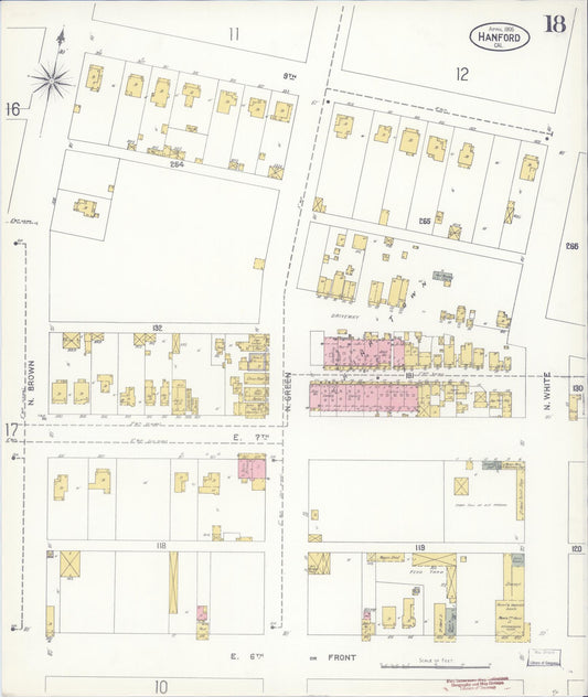Sanborn Fire Insurance Map from Hanford, Kings County, California (1905), Sheet #0018 - Historic Sanborn Fire Insurance Map Print, vintage old map wall art, antique decor, genealogy gift, California California map