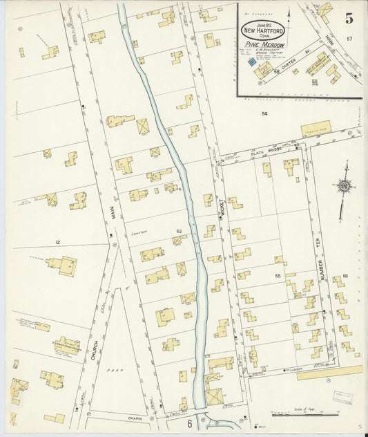 Sanborn Fire Insurance Map from New Hartford, Litchfield County, Connecticut (1912), Sheet #0005 - Historic Sanborn Fire Insurance Map Print, vintage old map wall art, antique decor, genealogy gift, Connecticut Connecticut map