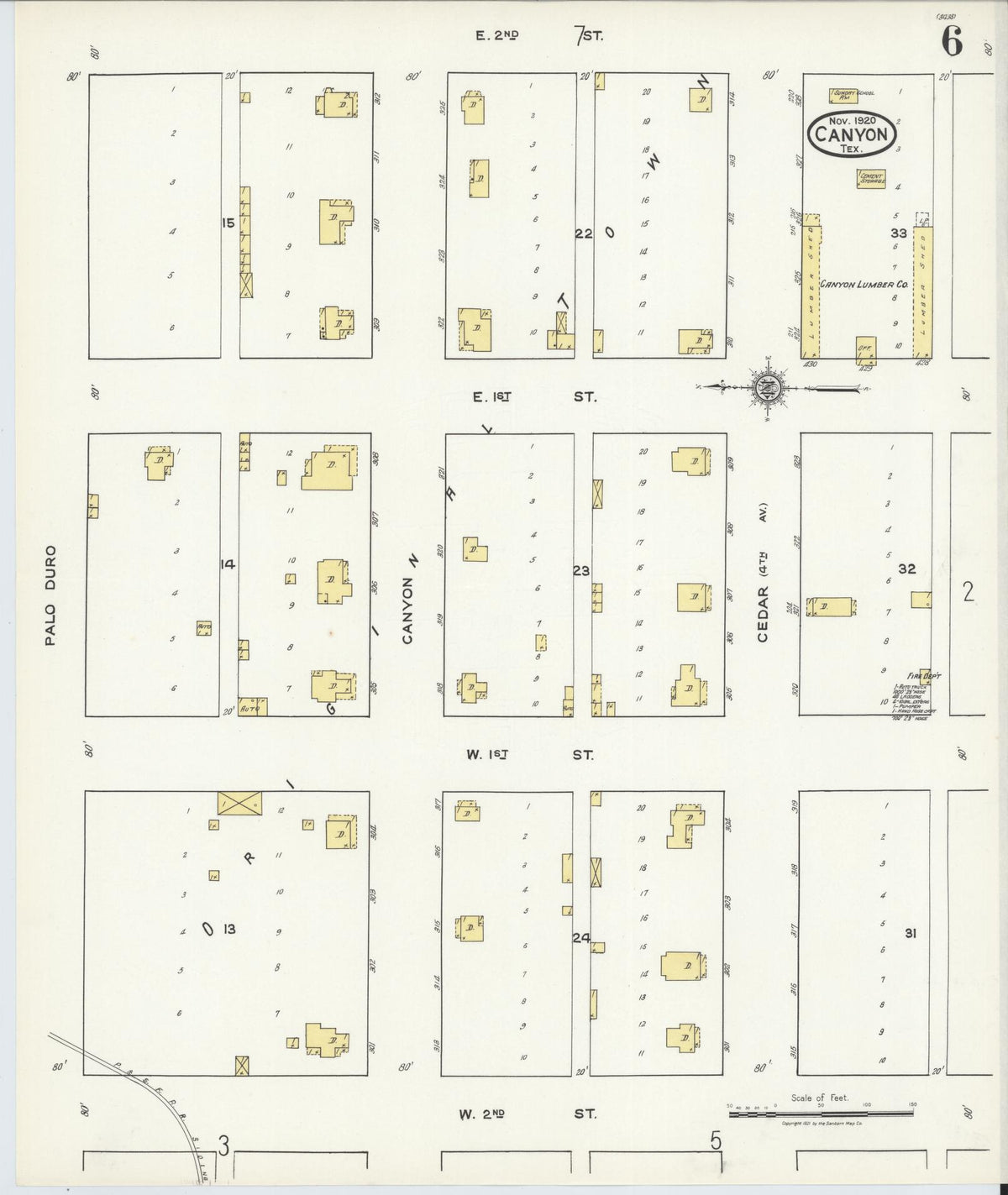 Sanborn Fire Insurance Map from Canyon, Randall County, Texas (1920), Sheet #0006 - Historic Sanborn Fire Insurance Map Print, vintage old map wall art, antique decor, genealogy gift, Texas Texas map