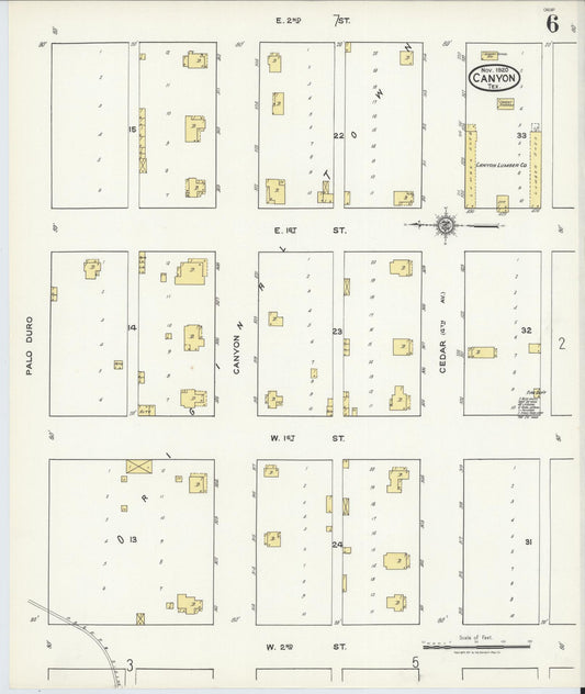 Sanborn Fire Insurance Map from Canyon, Randall County, Texas (1920), Sheet #0006 - Historic Sanborn Fire Insurance Map Print, vintage old map wall art, antique decor, genealogy gift, Texas Texas map