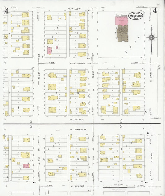 Sanborn Fire Insurance Map from Medford, Grant County, Oklahoma (1928), Sheet #0004 - Historic Sanborn Fire Insurance Map Print, vintage old map wall art, antique decor, genealogy gift, Oklahoma Oklahoma map