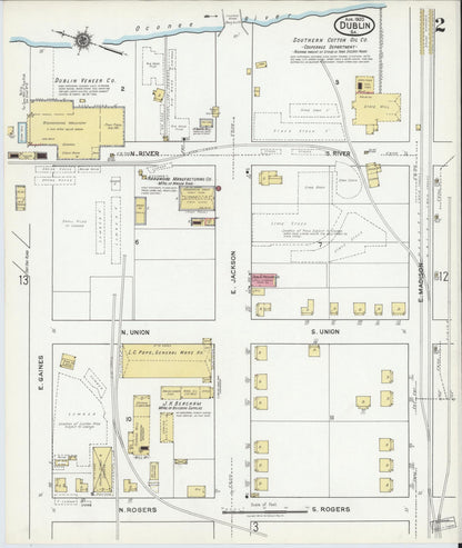 Sanborn Fire Insurance Map from Dublin, Laurens County, Georgia (1920), Sheet #0002 - Complete Map Set gallery image, historic Sanborn map, vintage wall art, Georgia Georgia