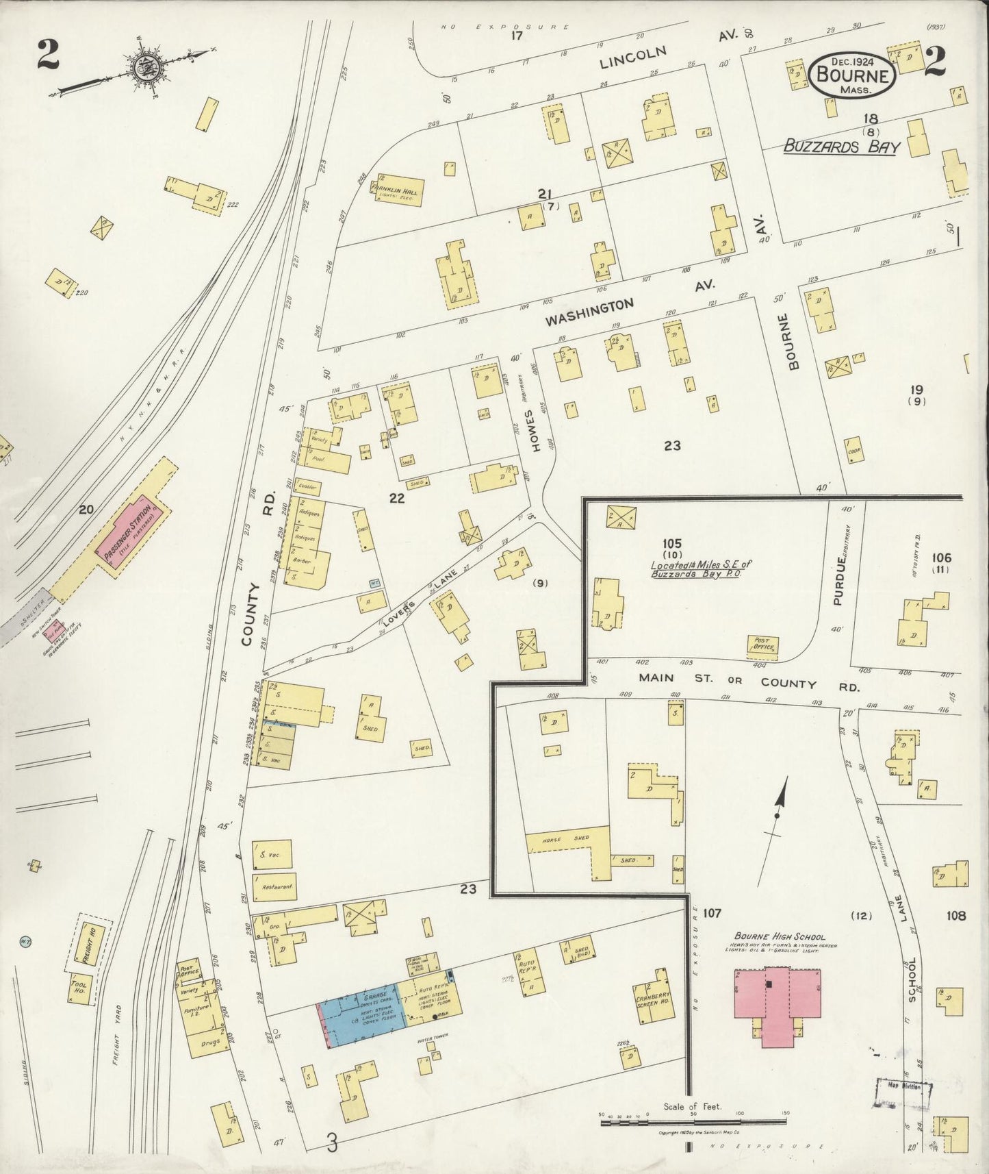 Sanborn Fire Insurance Map from Bourne, Barnstable County, Massachusetts (1924), Sheet #0002 - Complete Map Set gallery image, historic Sanborn map, vintage wall art, Massachusetts Massachusetts