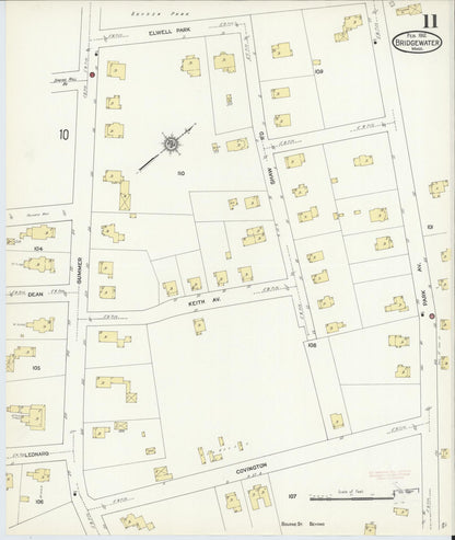 Sanborn Fire Insurance Map from Bridgewater, Plymouth County, Massachusetts (1912), Sheet #0011 - Historic Sanborn Fire Insurance Map Print, vintage old map wall art, antique decor, genealogy gift, Massachusetts Massachusetts map