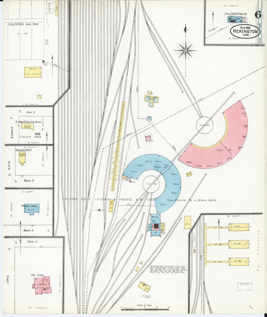 Sanborn Fire Insurance Map from Herington, Dickinson County, Kansas (1905), Sheet #0006 - Historic Sanborn Fire Insurance Map Print, vintage old map wall art, antique decor, genealogy gift, Kansas Kansas map