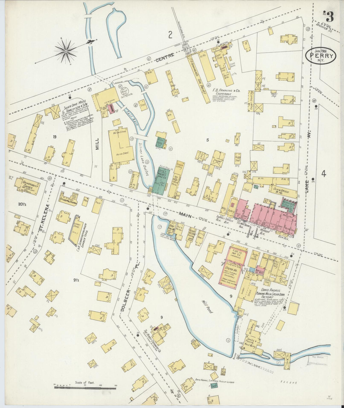 Sanborn Fire Insurance Map from Perry, Wyoming County, New York (1906), Sheet #0003 - Complete Map Set gallery image, historic Sanborn map, vintage wall art, Perry Wyoming