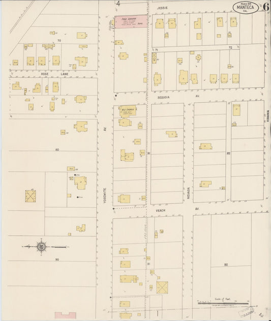 Sanborn Fire Insurance Map from Manteca, San Joaquin County, California (1918), Sheet #0006 - Historic Sanborn Fire Insurance Map Print, vintage old map wall art, antique decor, genealogy gift, California California map
