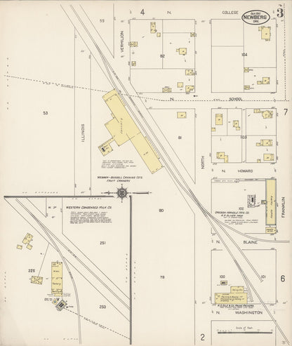 Sanborn Fire Insurance Map from Newberg, Yamhill County, Oregon (1912), Sheet #0003 - Complete Map Set gallery image, historic Sanborn map, vintage wall art, Oregon Oregon