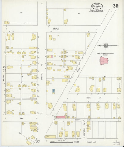 Sanborn Fire Insurance Map from Columbus, Bartholomew County, Indiana (1912), Sheet #0028 - Historic Sanborn Fire Insurance Map Print, vintage old map wall art, antique decor, genealogy gift, Indiana Indiana map