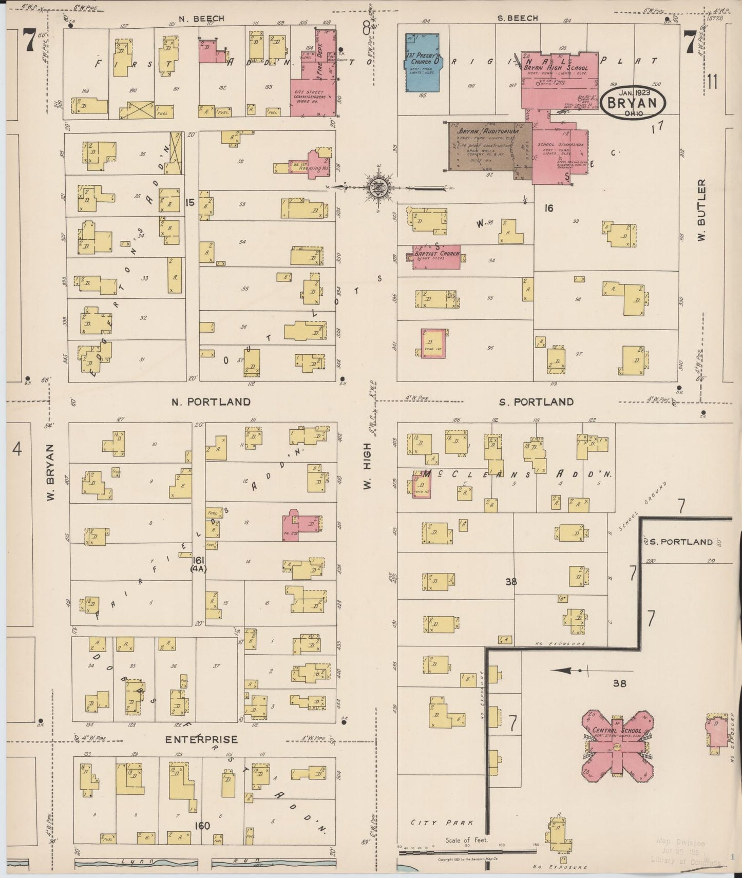 Sanborn Fire Insurance Map from Bryan, Williams County, Ohio (1923), Sheet #0007 - Historic Sanborn Fire Insurance Map Print, vintage old map wall art, antique decor, genealogy gift, Ohio Ohio map