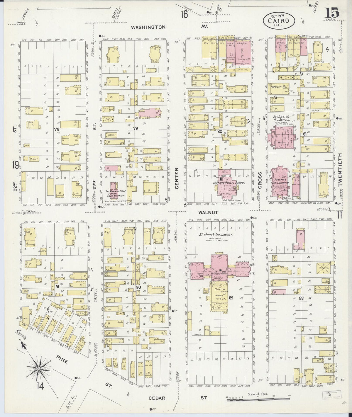 Sanborn Fire Insurance Map from Cairo, Alexander County, Illinois (1907), Sheet #0015 - Historic Sanborn Fire Insurance Map Print, vintage old map wall art, antique decor, genealogy gift, Illinois Illinois map
