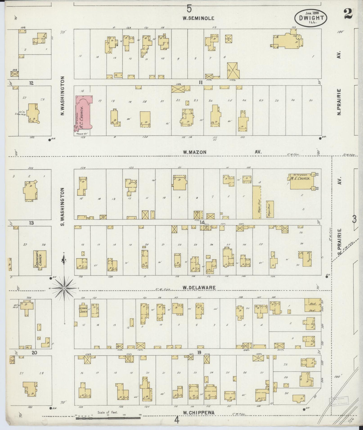 Sanborn Fire Insurance Map from Dwight, Livingston County, Illinois (1898), Sheet #0002 - Historic Sanborn Fire Insurance Map Print, vintage old map wall art, antique decor, genealogy gift, Illinois Illinois map