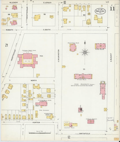 Sanborn Fire Insurance Map from Raleigh, Wake County, North Carolina (1903), Sheet #0011 - Historic Sanborn Fire Insurance Map Print, vintage old map wall art, antique decor, genealogy gift, North Carolina North Carolina map