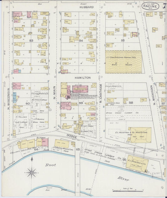Sanborn Fire Insurance Map from Racine, Racine County, Wisconsin (1887), Sheet #0007 - Historic Sanborn Fire Insurance Map Print, vintage old map wall art, antique decor, genealogy gift, Wisconsin Wisconsin map