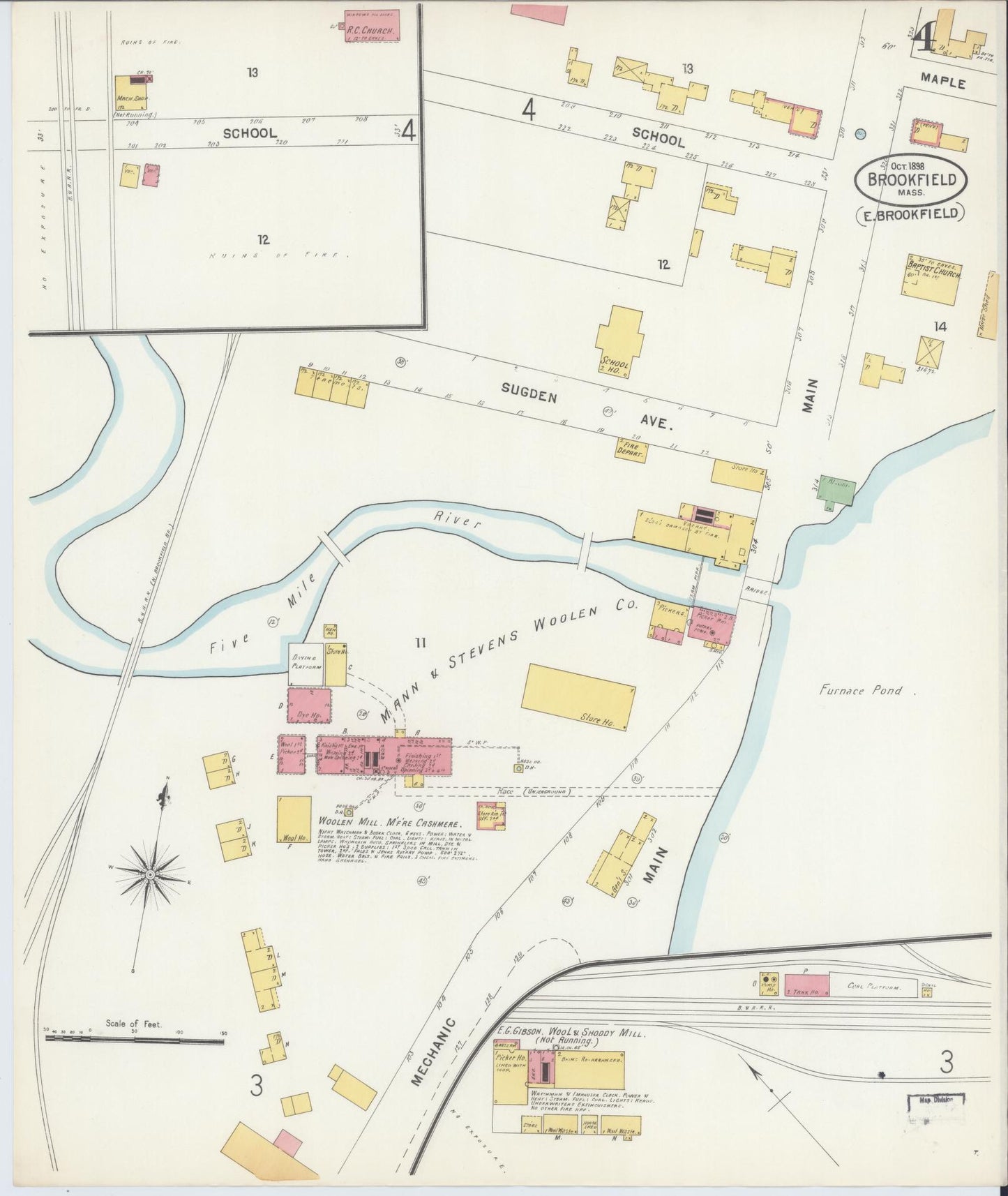 Sanborn Fire Insurance Map from Brookfield, Worcester County, Massachusetts (1898), Sheet #0004 - Complete Map Set gallery image, historic Sanborn map, vintage wall art, Massachusetts Massachusetts