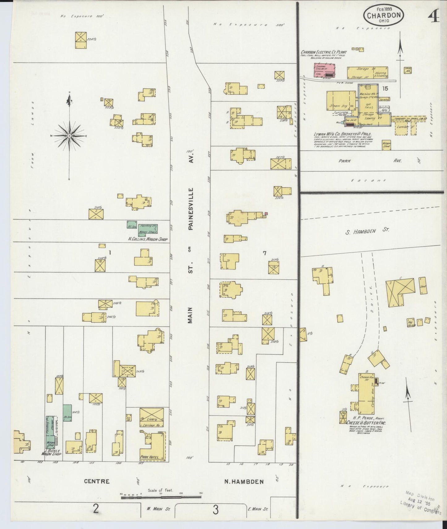 Sanborn Fire Insurance Map from Chardon, Geauga County, Ohio (1899), Sheet #0004 - Historic Sanborn Fire Insurance Map Print, vintage old map wall art, antique decor, genealogy gift, Ohio Ohio map