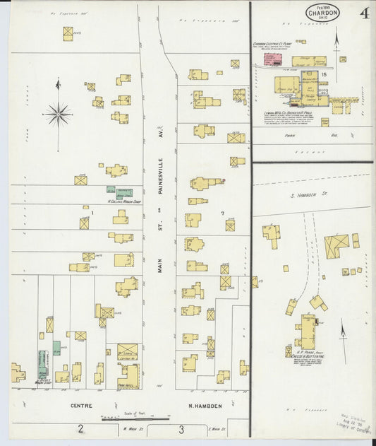 Sanborn Fire Insurance Map from Chardon, Geauga County, Ohio (1899), Sheet #0004 - Historic Sanborn Fire Insurance Map Print, vintage old map wall art, antique decor, genealogy gift, Ohio Ohio map