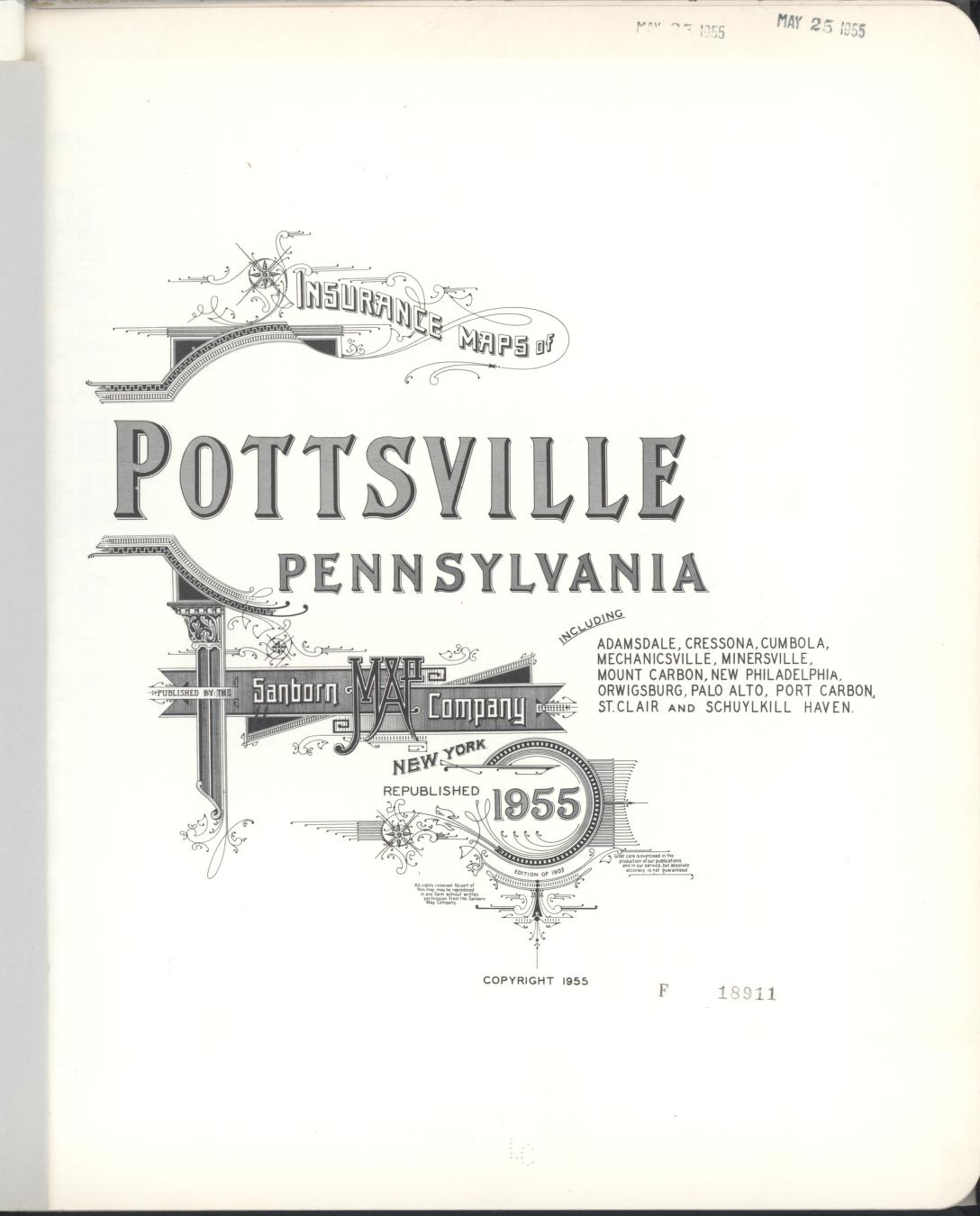 Sanborn Fire Insurance Map from Pottsville, Schuylkill County, Pennsylvania (1955), Sheet #0001 - Historic Sanborn Fire Insurance Map Print, vintage old map wall art, antique decor, genealogy gift, Pennsylvania Pennsylvania map