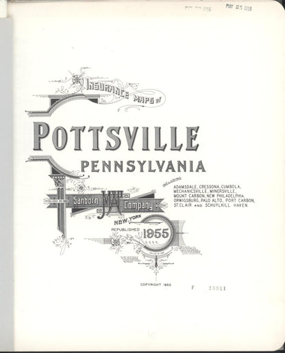 Sanborn Fire Insurance Map from Pottsville, Schuylkill County, Pennsylvania (1955), Sheet #0001 - Historic Sanborn Fire Insurance Map Print, vintage old map wall art, antique decor, genealogy gift, Pennsylvania Pennsylvania map