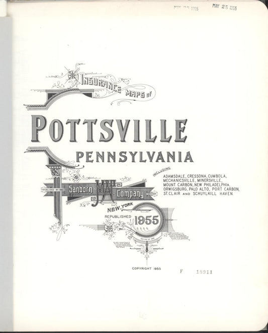 Sanborn Fire Insurance Map from Pottsville, Schuylkill County, Pennsylvania (1955), Sheet #0001 - Historic Sanborn Fire Insurance Map Print, vintage old map wall art, antique decor, genealogy gift, Pennsylvania Pennsylvania map