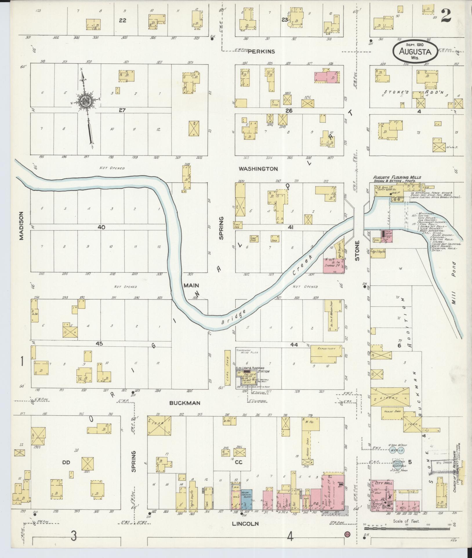Sanborn Fire Insurance Map from Augusta, Eau Claire County, Wisconsin (1910), Sheet #0002 - Historic Sanborn Fire Insurance Map Print, vintage old map wall art, antique decor, genealogy gift, Wisconsin Wisconsin map