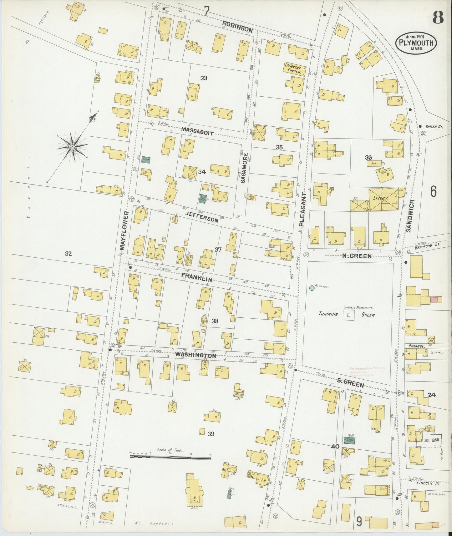 Sanborn Fire Insurance Map from Plymouth, Plymouth County, Massachusetts (1901), Sheet #0008 - Complete Map Set gallery image, historic Sanborn map, vintage wall art, Massachusetts Massachusetts