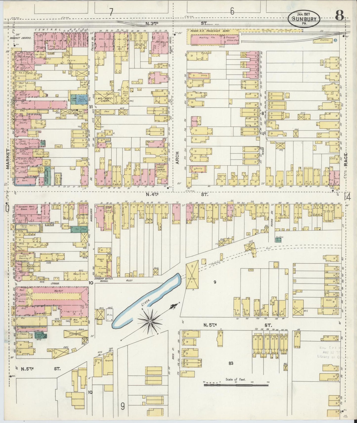 Sanborn Fire Insurance Map from Sunbury, Northumberland County, Pennsylvania (1907), Sheet #0008 - Complete Map Set gallery image, historic Sanborn map, vintage wall art, Pennsylvania Pennsylvania
