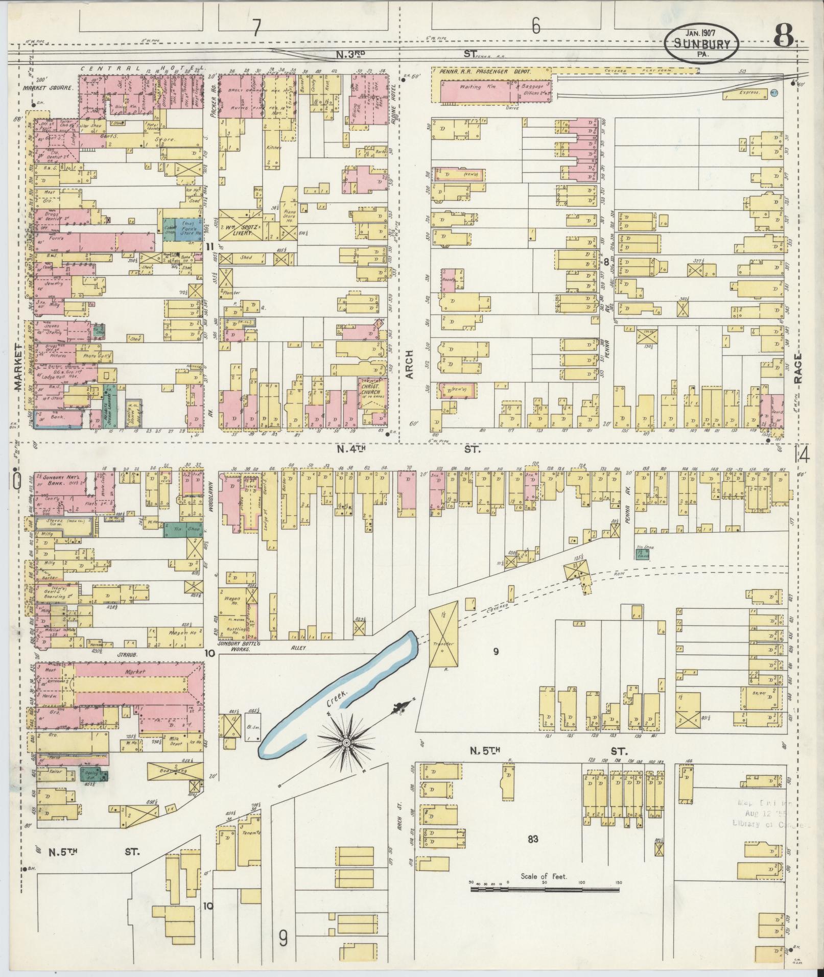 Sanborn Fire Insurance Map from Sunbury, Northumberland County, Pennsylvania (1907), Sheet #0008 - Complete Map Set gallery image, historic Sanborn map, vintage wall art, Pennsylvania Pennsylvania