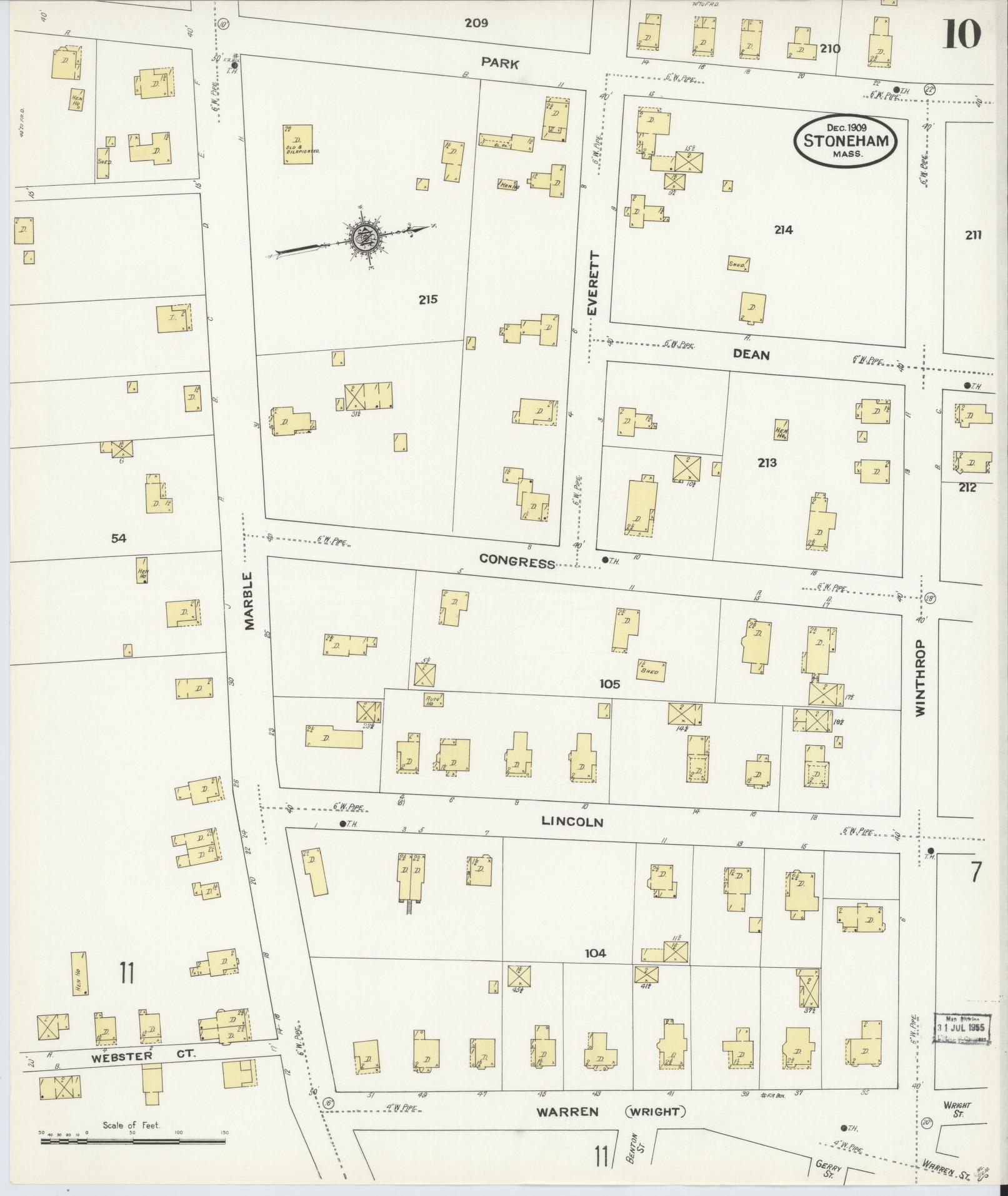 Sanborn Fire Insurance Map from Stoneham, Middlesex County, Massachusetts (1909), Sheet #0010 - Historic Sanborn Fire Insurance Map Print, vintage old map wall art, antique decor, genealogy gift, Massachusetts Massachusetts map