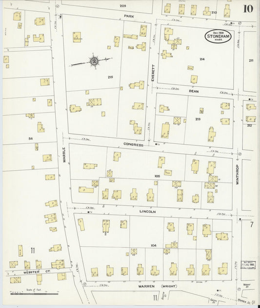 Sanborn Fire Insurance Map from Stoneham, Middlesex County, Massachusetts (1909), Sheet #0010 - Historic Sanborn Fire Insurance Map Print, vintage old map wall art, antique decor, genealogy gift, Massachusetts Massachusetts map