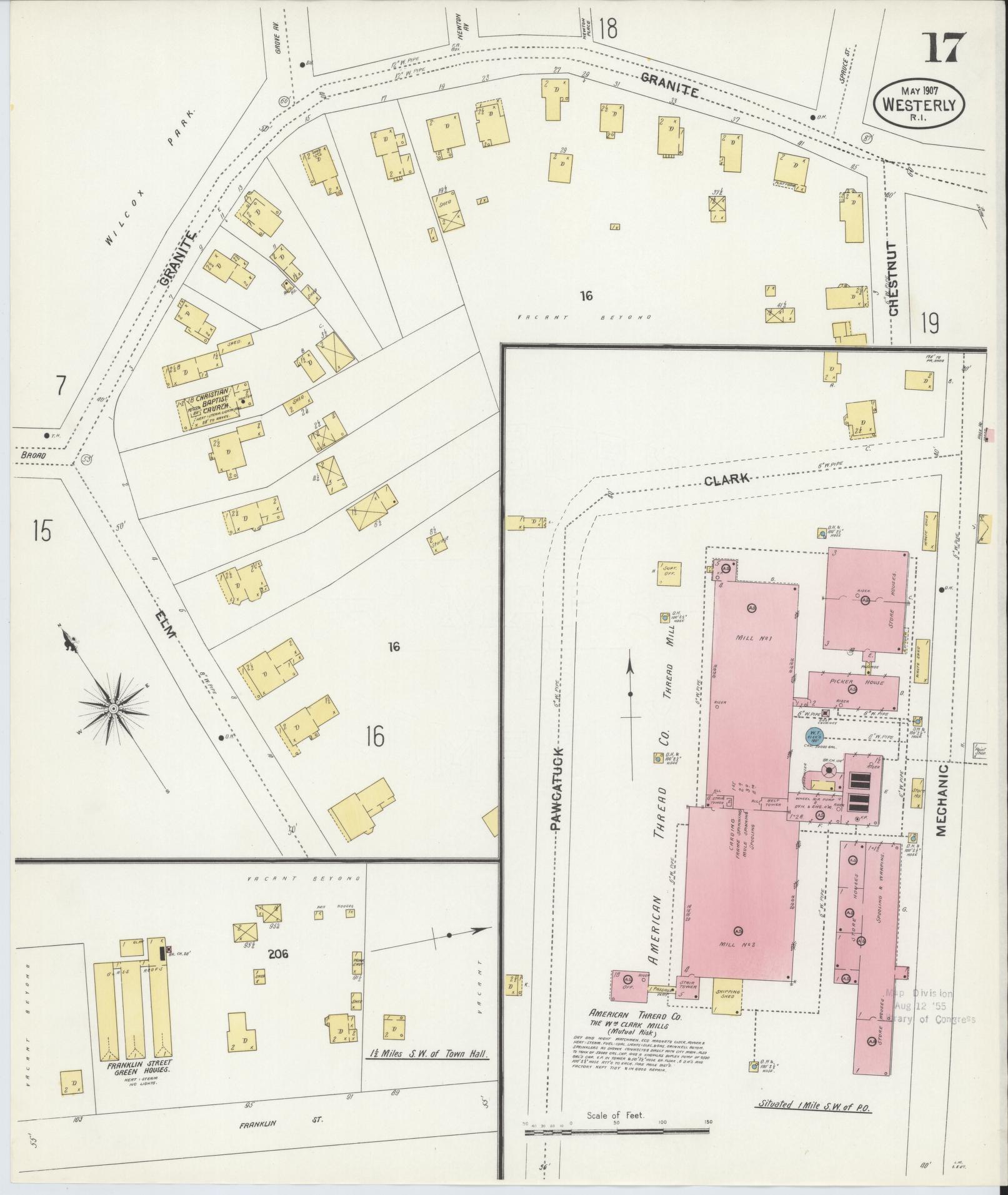 Sanborn Fire Insurance Map from Westerly, Washington County, Rhode Island (1907), Sheet #0017 - Complete Map Set gallery image, historic Sanborn map, vintage wall art, Rhode Island Rhode Island