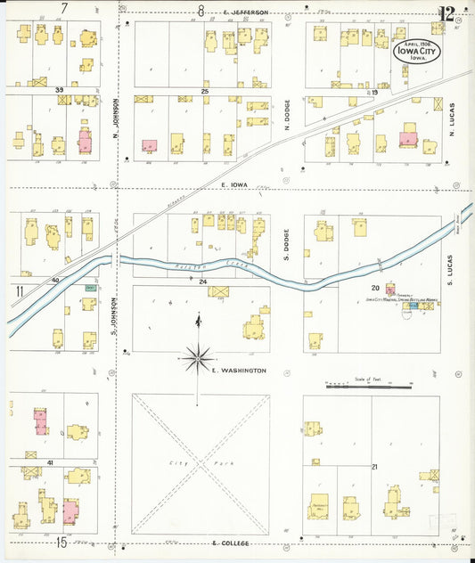 Sanborn Fire Insurance Map from Iowa City, Johnson County, Iowa (1906), Sheet #0012 - Historic Sanborn Fire Insurance Map Print, vintage old map wall art