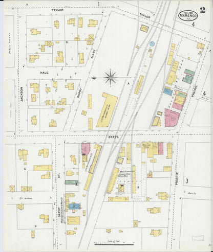 Sanborn Fire Insurance Map from Marengo, McHenry County, Illinois (1905), Sheet #0002 - Historic Sanborn Fire Insurance Map Print, vintage old map wall art, antique decor, genealogy gift, Illinois Illinois map